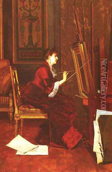 L'Artiste Dans L'Atelier Oil Painting - Jules Adolphe Goupil
