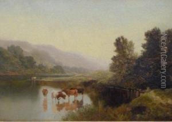 Cattle In A Stream Oil Painting - Edward Charles Williams