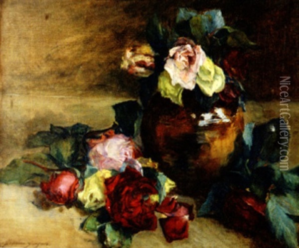 Jete Et Bouquet De Roses Oil Painting - Jeanne Gonzales