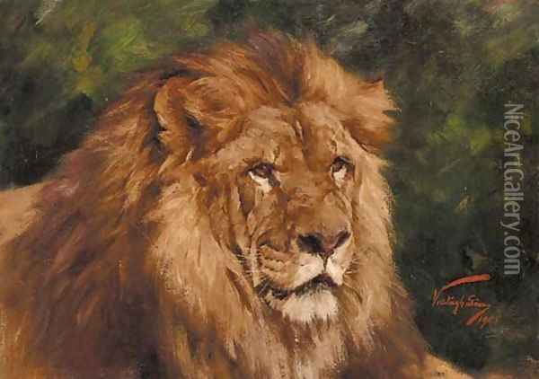 The head of a lion Oil Painting - Geza Vastagh
