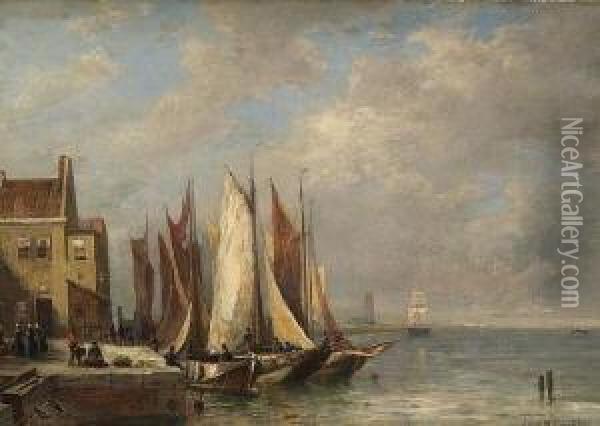 Fischerboote Im Hafen. Oil Painting - Friedrich Ernst Morgenstern