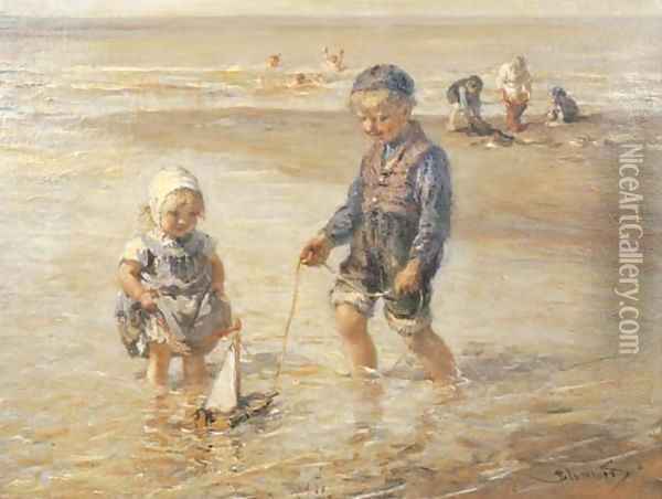 Playing in the surf Oil Painting - Bernardus Johannes Blommers