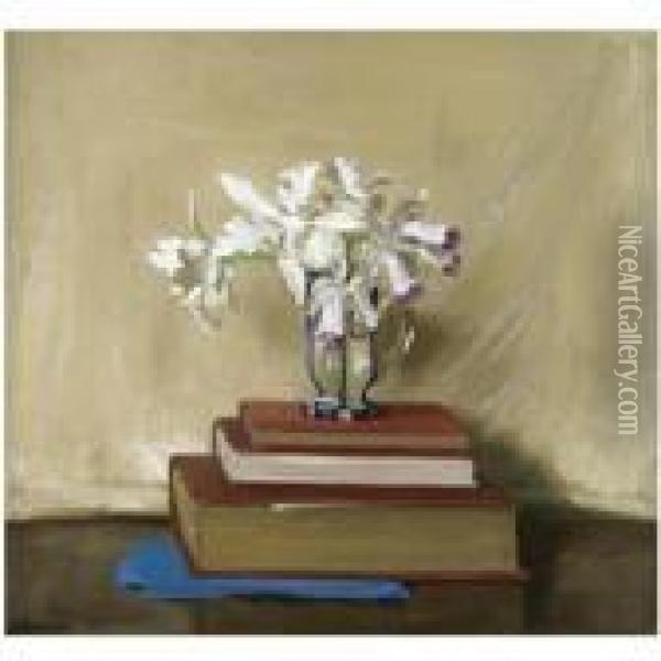 White Orchids On Books Oil Painting - William Nicholson