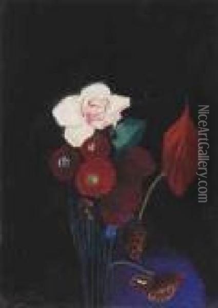 Still Life With Rose Oil Painting - Joseph Stella