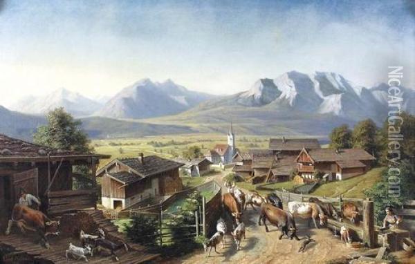 Der Weidegang. Oil Painting - Ernst Adolf Meissner