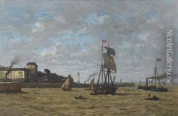 Harbour Scene Oil Painting - Louis Alexandre Dubourg