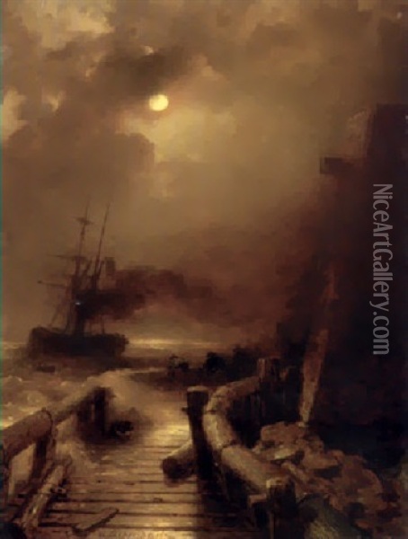Sturmische Mondnacht Oil Painting - Andreas Achenbach