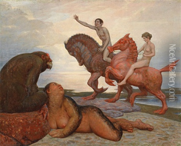 Die Seepferdchen Oil Painting - Thomas Theodor Heine