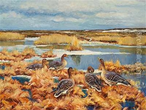 Aender Pa En Strandeng, Vinter Oil Painting - William Gislander