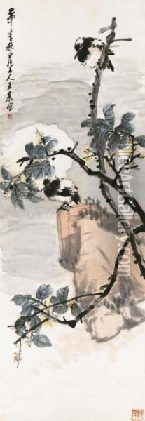 Flower And Bird In Moonlight Oil Painting - Wang Zhen