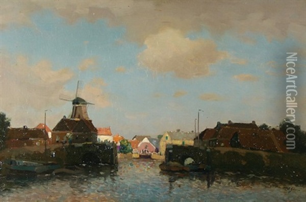 Landscape With Windmill Oil Painting - Egnatius Ydema
