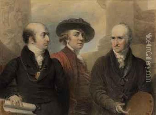 Portrait Of The First Three Presidents Of The Royal Academy: Sirjoshua Reynolds (1769-1792), Benjamin West (1792-1820), And Sirthomas Lawrence (1820-1830) Oil Painting - James Green