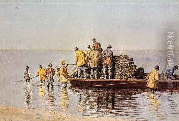 Taking up the Net Oil Painting - Thomas Cowperthwait Eakins
