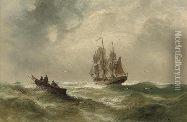 Hauling In The Catch Oil Painting - Edwin Hayes