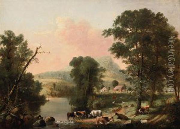 Cows Resting Near A River Oil Painting - George Henry Durrie