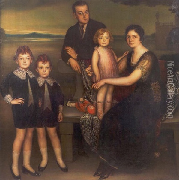 Retrato De La Familia Basabe Oil Painting - Julio Romero De Torres