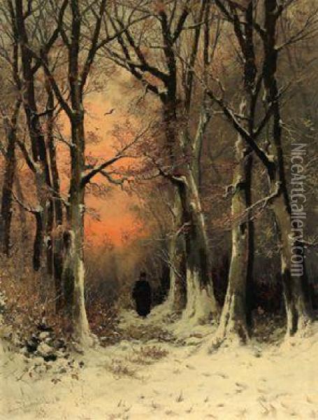 Abendlicher Winterwald Mit Einer Reisigsammlerin Oil Painting - Joseph Friedrich N. Heydendahl
