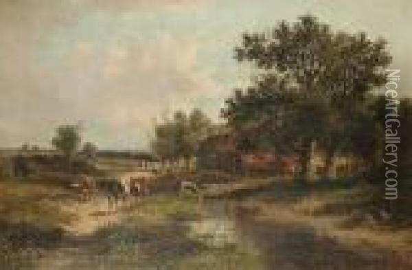 'view Near Landown Hill Near Bath, Somersetshire'; And 'a View Near Surrey' Oil Painting - Abraham Hulk Jun.