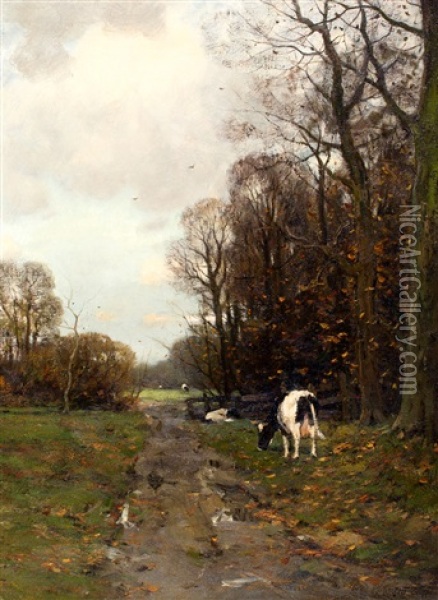 Koeien In Herfstlandschap Oil Painting - Charles Paul Gruppe