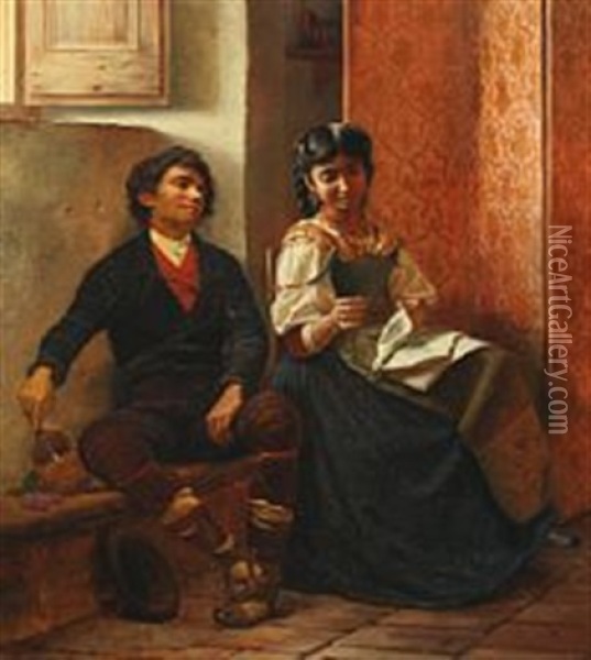 Courting Italian Couple Oil Painting - Carl Thomsen