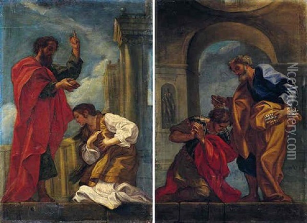 Saint Paul Baptising A Young Maiden Oil Painting - Giovanni Battista Gaulli