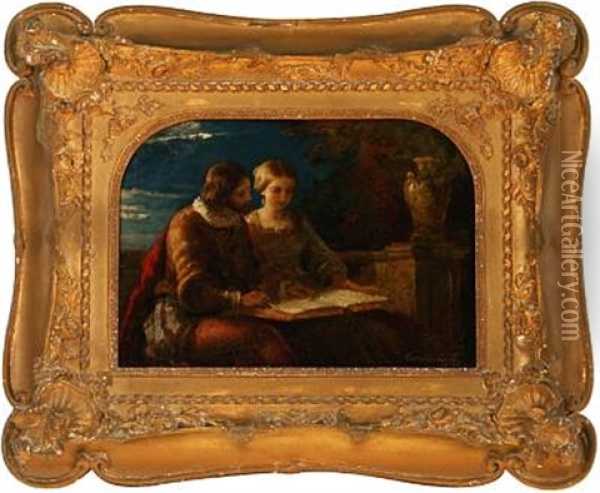 A Young Renaissance Couple Reading Oil Painting - Cornelis Lieste