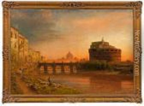 Abendliche Ansicht Von Rom Mit Der Engelsburg Oil Painting - Albert Arnz