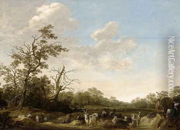 Landscape with Shepherds Playing Music 1630 Oil Painting - Herman Saftleven