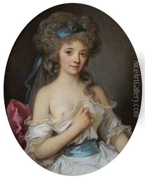 Portrait D'une Elegante Coiffee D'un Ruban Bleu Oil Painting - Johann Ernst Heinsius