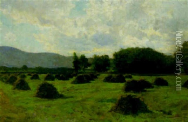 Haystacks Oil Painting - Hugh Bolton Jones