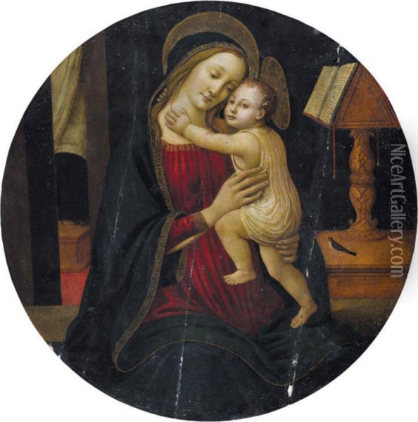 The Madonna And Child In An Interior Oil Painting - Arcangelo Di Jacopo Del Sellaio
