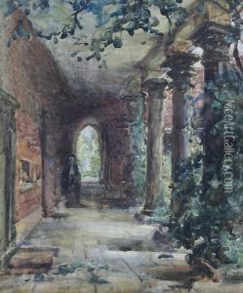 A Figure On A Cloister Walk Oil Painting - Thomas William Morley
