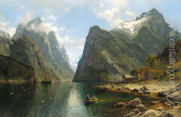 Fjord View (Fjordlandskap) Oil Painting - Anders Monsen Askevold