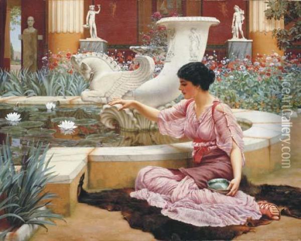 A Pompeian Garden Oil Painting - John William Godward