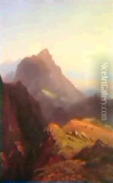 Hochalm Im Gebirge Mit Blick Auf Die Kampenwand Oil Painting - Eduard Schleich the Elder