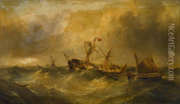 An English Ship In Distress Oil Painting - Pieter Cornelis Dommershuijzen