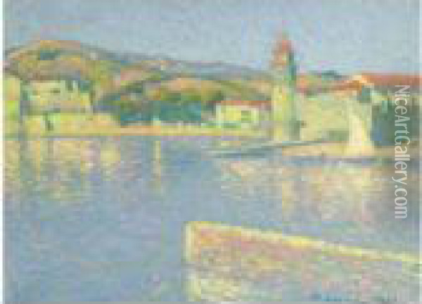 Le Port De Collioure - Vue De La Pointe Saint-vincent Oil Painting - Achille Lauge
