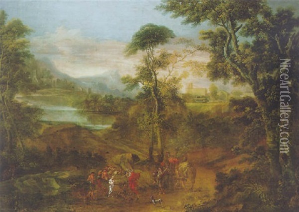 Joseph And His Brethren At A Well Oil Painting - Joachim Franz Beich