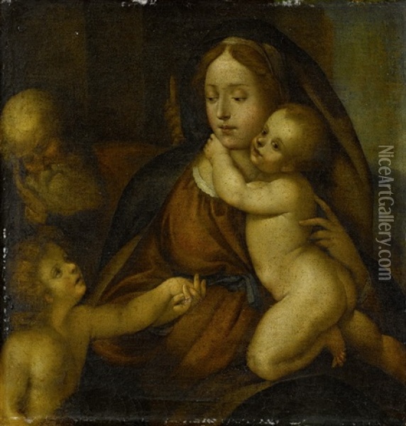 Madonna Mit Kind Und Johannesknaben, Hl. Josef Schlafend Im Hintergrund Oil Painting - Bernardino dei Conti