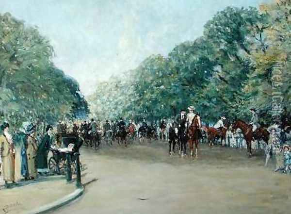View of Hyde Park with Figures on Rotten Row Oil Painting - Albert Jnr. Ludovici