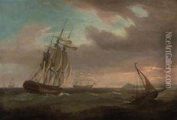 The British Fleet In The Channel Oil Painting - Thomas Whitcombe