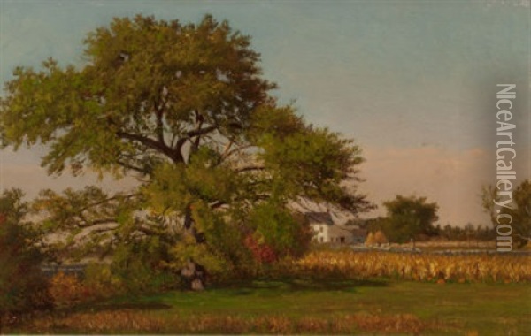The Homestead (cornstalks And Pumpkins) Oil Painting - Alfred T. Ordway