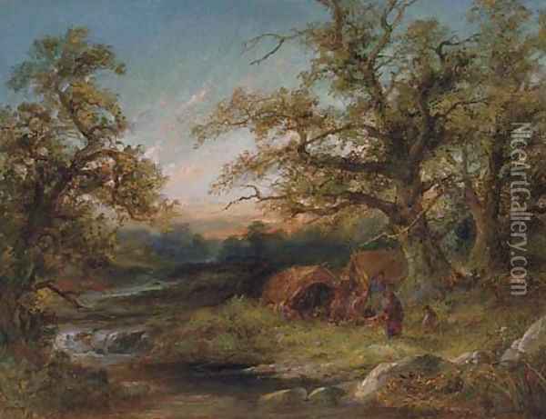 A gypsy encampment at dusk Oil Painting - Frederick Henry Henshaw