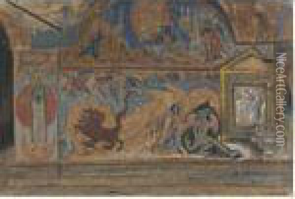 Church Fresco Design Of St. George Slaying The Dragon Oil Painting - Boris Kustodiev