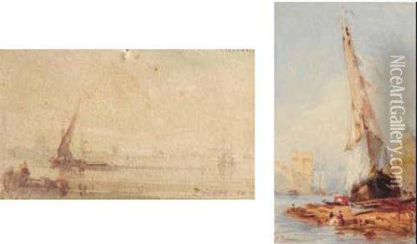 Bateaux Au Port, 1845 - L'entree Du Port Oil Painting - Felix Ziem