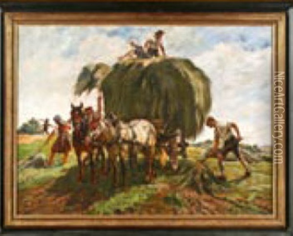 Tiroler Bauern Bei Der Heuernte Oil Painting - Paul Peter (Max) Krombach