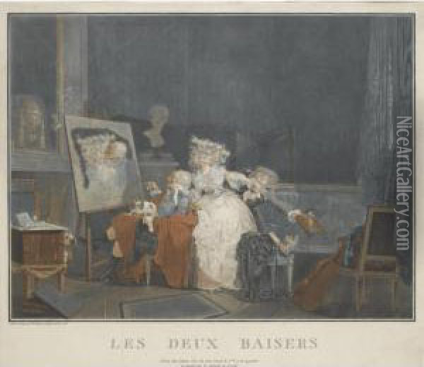 Les Deux Baisers (fenaille 7) Oil Painting - Philibert-Louis Debucourt