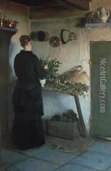 Lady in the Kitchen Oil Painting - Viggo Johansen