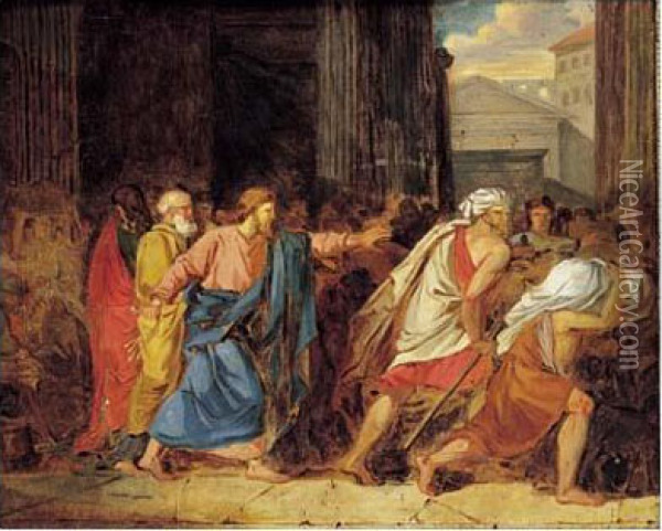 Le Christ Chassant Les Marchands Du Temple Oil Painting - Jean-Germain Drouais