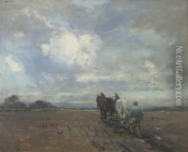 Cattle Ploughing Oil Painting - William Grant Stevenson